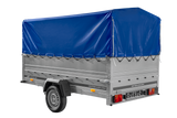 Einachsanhänger 264×150 UNITRAILER GARDEN 265 KIPP mit zusätzlichen Bordwänden, H-800-Hochspriegel und blauer Plane-Neu