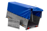 Einachsanhänger 264×150 UNITRAILER GARDEN 265 KIPP mit zusätzlichen Bordwänden, H-800-Hochspriegel und blauer Plane-Neu