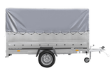 Einachsanhänger 264×150 UNITRAILER GARDEN 265 KIPP mit zusätzlichen Bordwänden, H-800-Rahmen und grauer Plane-Neu