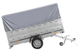 Einachsanhänger 264×150 UNITRAILER GARDEN 265 KIPP mit zusätzlichen Bordwänden, H-800-Rahmen und grauer Plane-Neu