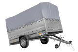 Einachsanhänger 264×150 UNITRAILER GARDEN 265 KIPP mit zusätzlichen Bordwänden, H-800-Rahmen und grauer Plane-Neu