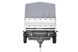 Einachsanhänger 264×150 UNITRAILER GARDEN 265 KIPP mit zusätzlichen Bordwänden, H-800-Rahmen und grauer Plane-Neu