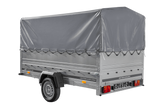 Einachsanhänger 264×150 UNITRAILER GARDEN 265 KIPP mit zusätzlichen Bordwänden, H-800-Rahmen und grauer Plane-Neu