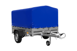 Einachsanhänger auf Blattfedern 200×125 UNITRAILER GARDEN 201/R KIPP mit H-800-Rahmen und blauer Plane-Neu