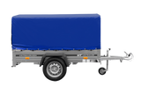 Einachsanhänger auf Blattfedern 200×125 UNITRAILER GARDEN 201/R KIPP mit H-800-Rahmen und blauer Plane-Neu