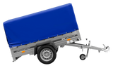 Einachsanhänger auf Blattfedern 200×125 UNITRAILER GARDEN 201/R KIPP mit H-800-Rahmen und blauer Plane-Neu