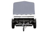 Einachsanhänger auf Blattfedern 200×125 UNITRAILER GARDEN 201/R KIPP mit H-800-Rahmen und grauer Plane-Neu