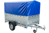 Einachsanhänger auf Blattfedern 230×125 UNITRAILER GARDEN 230/R KIPP mit BIS-Seiten, H-800-Rahmen und blauer Plane-Neu