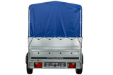 Einachsanhänger auf Blattfedern 230×125 UNITRAILER GARDEN 230/R KIPP mit BIS-Seiten, H-800-Rahmen und blauer Plane-Neu