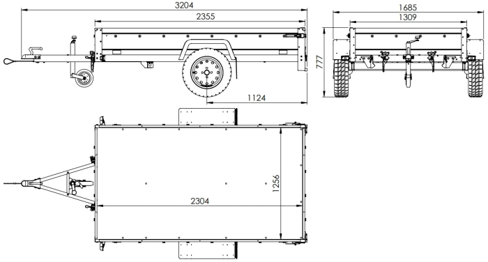 Einachsanhänger auf Blattfedern 230×125 UNITRAILER GARDEN 230/R KIPP mit BIS-Seiten, H-800-Rahmen und blauer Plane-Neu