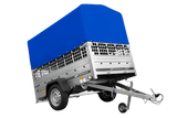 Einachsanhänger auf Federn 200×125 UNITRAILER GARDEN 201/R KIPP mit Gitterwänden, H-800-Rahmen und blauer Plane-Neu
