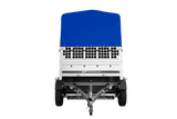 Einachsanhänger auf Federn 200×125 UNITRAILER GARDEN 201/R KIPP mit Gitterwänden, H-800-Rahmen und blauer Plane-Neu