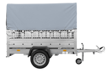 Einachsanhänger auf Federn 200×125 UNITRAILER GARDEN 201/R KIPP mit Gitterwänden, H-800-Rahmen und grauer Plane-Neu