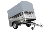 Einachsanhänger auf Federn 200×125 UNITRAILER GARDEN 201/R KIPP mit Gitterwänden, H-800-Rahmen und grauer Plane-Neu