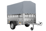 Einachsanhänger auf Federn 200×125 UNITRAILER GARDEN 201/R KIPP mit Gitterwänden, H-800-Rahmen und grauer Plane-Neu