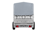 Einachsanhänger auf Federn 200×125 UNITRAILER GARDEN 201/R KIPP mit Gitterwänden, H-800-Rahmen und grauer Plane-Neu
