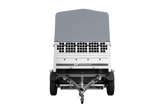 Einachsanhänger auf Federn 200×125 UNITRAILER GARDEN 201/R KIPP mit Gitterwänden, H-800-Rahmen und grauer Plane-Neu