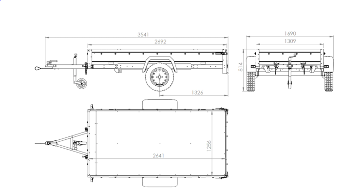 Einachsanhänger auf Federn 264×125 UNITRAILER GARDEN 264/R KIPP mit BIS-Seiten, H-0-Rahmen und grauer Plane-Neu