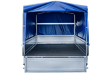 Einachsanhänger mit Blattfedern 264×125 UNITRAILER GARDEN 264/R KIPP mit H-800-Rahmen und blauer Plane-Neu