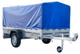 Einachsanhänger mit Blattfedern 264×125 UNITRAILER GARDEN 264/R KIPP mit H-800-Rahmen und blauer Plane-Neu