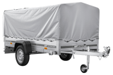 Einachsanhänger mit Blattfedern 264×125 UNITRAILER GARDEN 264/R KIPP mit H-800-Rahmen und grauer Plane-Neu