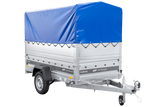 Einachsiger Anhänger auf Blattfedern 230×125 UNITRAILER FORCE 230/R KIPP mit BIS-Seitenwänden, H-800-Rahmen und blauer Plane-Neu