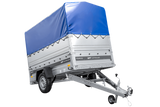 Einachsiger Anhänger auf Blattfedern 230×125 UNITRAILER FORCE 230/R KIPP mit BIS-Seitenwänden, H-800-Rahmen und blauer Plane-Neu