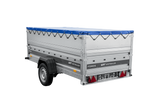 Einachsiger Anhänger auf Blattfedern 264×125 UNITRAILER FORCE 264/R KIPP mit BIS-Seitenwänden, H-0-Rahmen und blauer Plane-Neu
