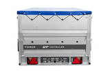 Einachsiger Anhänger auf Blattfedern 264×125 UNITRAILER FORCE 264/R KIPP mit BIS-Seitenwänden, H-0-Rahmen und blauer Plane-Neu