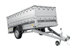 Einachsiger Anhänger auf Blattfedern 264×125 UNITRAILER FORCE 264/R KIPP mit BIS-Seitenwänden, H-0-Rahmen und grauer Plane-Neu