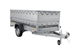 Einachsiger Anhänger auf Blattfedern 264×125 UNITRAILER FORCE 264/R KIPP mit BIS-Seitenwänden, H-0-Rahmen und grauer Plane-Neu