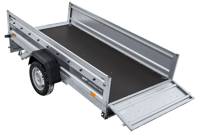 Einachsiger Anhänger auf Blattfedern 264×125 UNITRAILER FORCE 264/R KIPP mit BIS-Seitenwänden und Aluminiumabdeckung-Neu