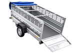 Einachsiger Anhänger auf Blattfedern 264×125 UNITRAILER FORCE 264/R KIPP mit Gitterseitenwänden, H-0-Rahmen und blauer Plane-Neu