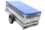 Einachsiger Anhänger auf Blattfedern 264×125 UNITRAILER FORCE 264/R KIPP mit Gitterseitenwänden, H-0-Rahmen und blauer Plane-Neu