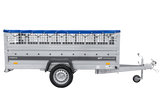 Einachsiger Anhänger auf Blattfedern 264×125 UNITRAILER FORCE 264/R KIPP mit Gitterseitenwänden, H-0-Rahmen und blauer Plane-Neu