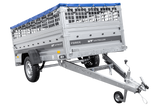 Einachsiger Anhänger auf Blattfedern 264×125 UNITRAILER FORCE 264/R KIPP mit Gitterseitenwänden, H-0-Rahmen und blauer Plane-Neu