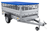 Einachsiger Anhänger auf Blattfedern 264×125 UNITRAILER FORCE 264/R KIPP mit Gitterseitenwänden, H-0-Rahmen und blauer Plane-Neu
