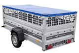 Einachsiger Anhänger auf Blattfedern 264×125 UNITRAILER FORCE 264/R KIPP mit Gitterseitenwänden, H-0-Rahmen und blauer Plane-Neu