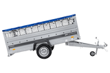 Einachsiger Anhänger auf Blattfedern 264×125 UNITRAILER FORCE 264/R KIPP mit Gitterseitenwänden, H-0-Rahmen und blauer Plane-Neu