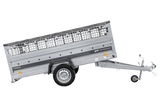 Einachsiger Anhänger auf Blattfedern 264×125 UNITRAILER FORCE 264/R KIPP mit Gitterseitenwänden, H-0-Rahmen und grauer Plane-Neu