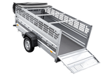 Einachsiger Anhänger auf Blattfedern 264×125 UNITRAILER FORCE 264/R KIPP mit Gitterseitenwänden, H-0-Rahmen und grauer Plane-Neu