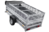 Einachsiger Anhänger auf Blattfedern 264×125 UNITRAILER FORCE 264/R KIPP mit Gitterseitenwänden, H-0-Rahmen und grauer Plane-Neu