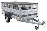Einachsiger Anhänger auf Blattfedern 264×125 UNITRAILER FORCE 264/R KIPP mit Gitterseitenwänden, H-0-Rahmen und grauer Plane-Neu