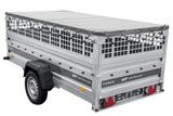 Einachsiger Anhänger auf Blattfedern 264×125 UNITRAILER FORCE 264/R KIPP mit Gitterseitenwänden, H-0-Rahmen und grauer Plane-Neu