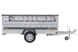 Einachsiger Anhänger auf Blattfedern 264×125 UNITRAILER FORCE 264/R KIPP mit Gitterseitenwänden, H-0-Rahmen und grauer Plane-Neu