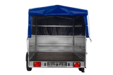 Einachsiger Anhänger auf Blattfedern 264×150 UNITRAILER GARDEN 265/R KIPP mit BIS-Seitenwänden, H-800-Rahmen und blauer Plane-Neu