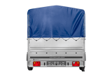 Einachsiger Anhänger auf Blattfedern 264×150 UNITRAILER GARDEN 265/R KIPP mit BIS-Seitenwänden, H-800-Rahmen und blauer Plane-Neu