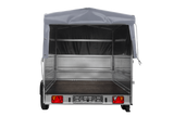 Einachsiger Anhänger auf Blattfedern 264×150 UNITRAILER GARDEN 265/R KIPP mit BIS-Seitenwänden, H-800-Rahmen und grauer Plane-Neu