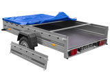 Einachsiger Anhänger auf Blattfedern 264×150 UNITRAILER GARDEN 265/R KIPP mit H-0-Rahmen und blauer Plane-Neu