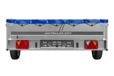 Einachsiger Anhänger auf Blattfedern 264×150 UNITRAILER GARDEN 265/R KIPP mit H-0-Rahmen und blauer Plane-Neu